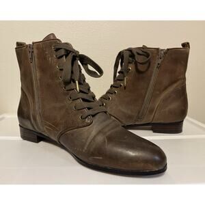 Betsey Johnson Leather Ollie Boots Brown Distressed Side Zip Skull Detail